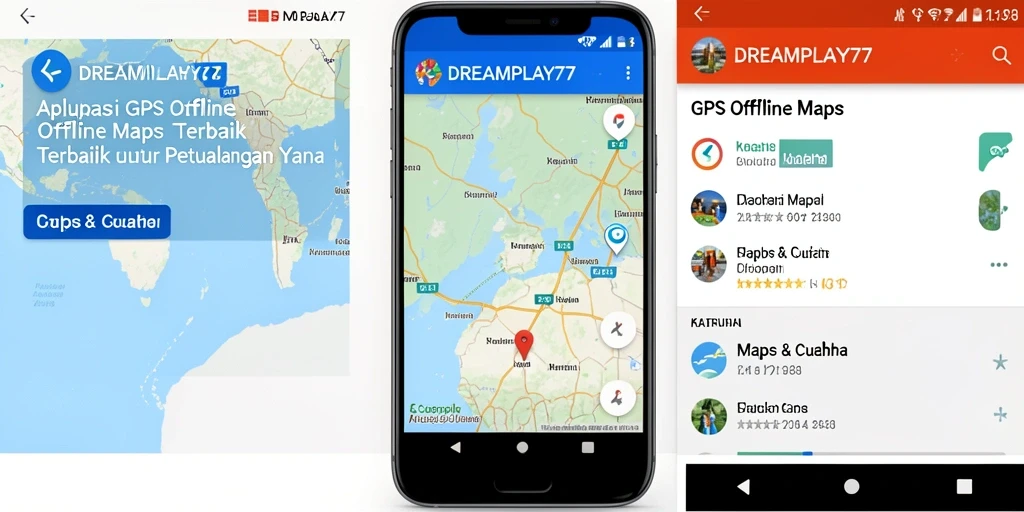 Screenshot antarmuka DREAMPLAY77 dengan fitur GPS Offline Maps yang jelas.