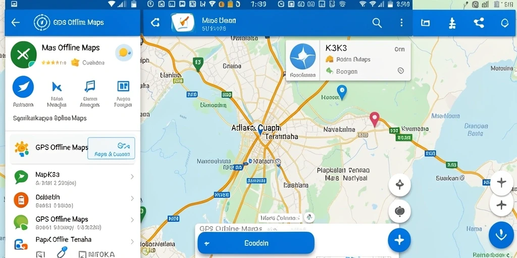 Tampilan antarmuka K3K3 untuk navigasi peta offline.