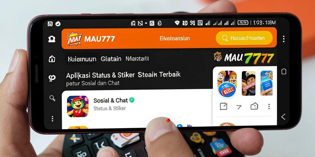 Tampilan antarmuka aplikasi MAU777 dengan berbagai stiker menarik.