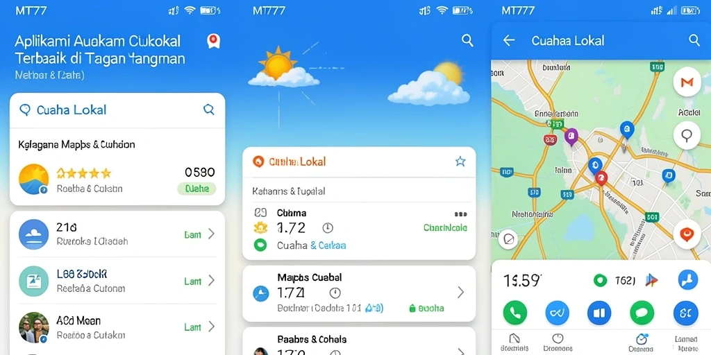 Tampilan antarmuka aplikasi MT777 dengan informasi cuaca lokal yang jelas.