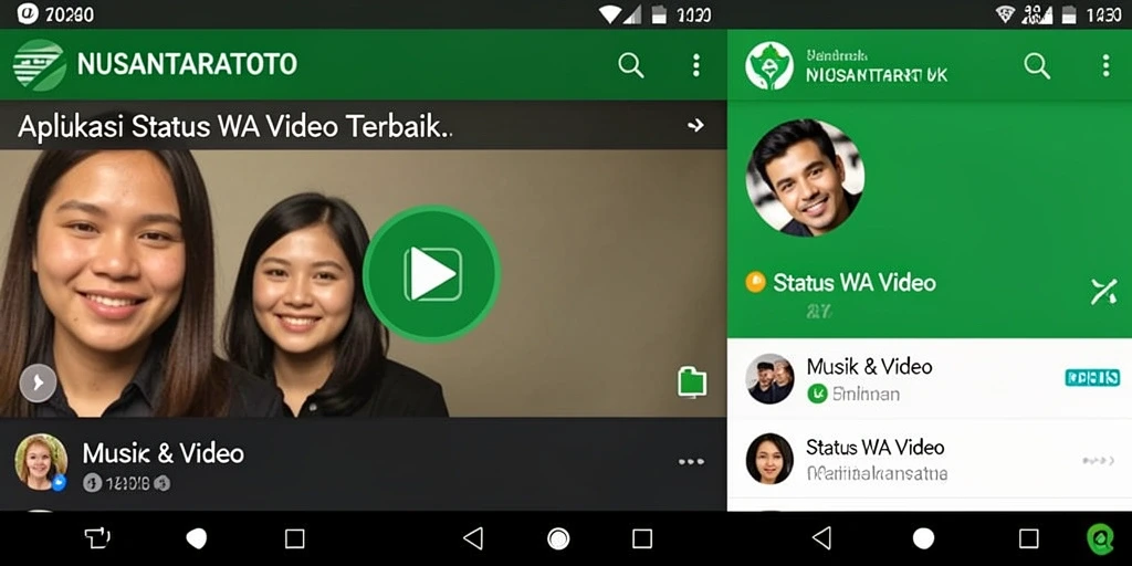 Antarmuka pengguna NUSANTARATOTO dengan berbagai pilihan video status.