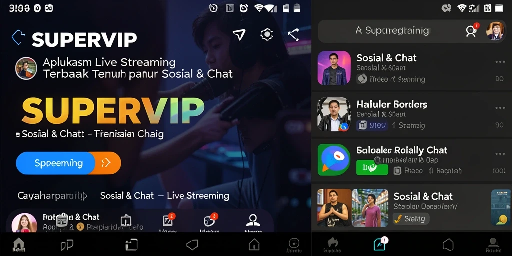 Tampilan antarmuka SUPERVIP dengan fitur Live Streaming yang menarik.