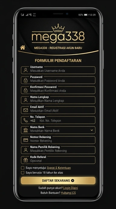 Cara Registrasi Akun Baru mega338 untuk Pengguna